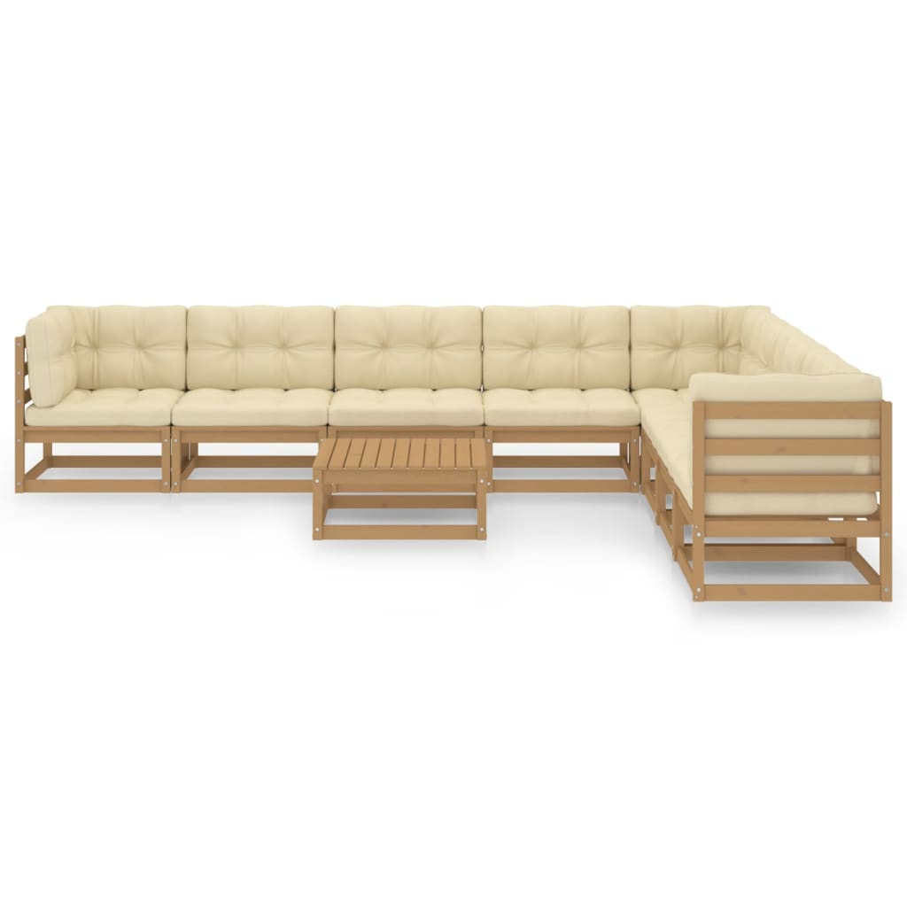 9-tlg. Garten-Lounge-Set Kissen Honigbraun Kiefer Massivholz